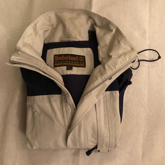 Timberland Weathergear Hooded Jacket- unisex Size Color: Beige/ Navy size XS - Picture 7 of 12